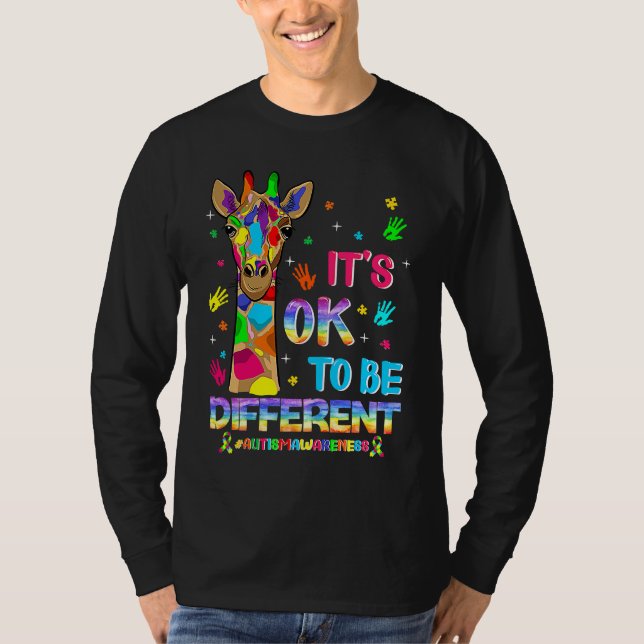 Camiseta Autism Awareness Giraffe Flower Its Ok To Be Diffe (Anverso)