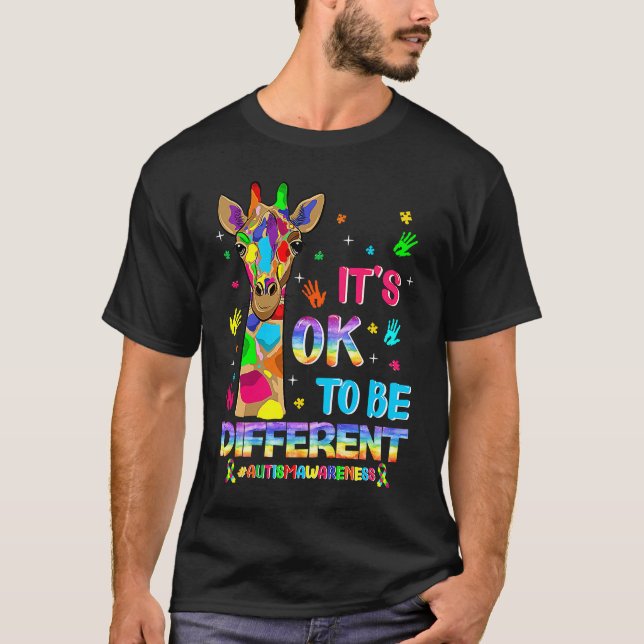 Camiseta Autism Awareness Giraffe Flower Its Ok To Be Diffe (Anverso)