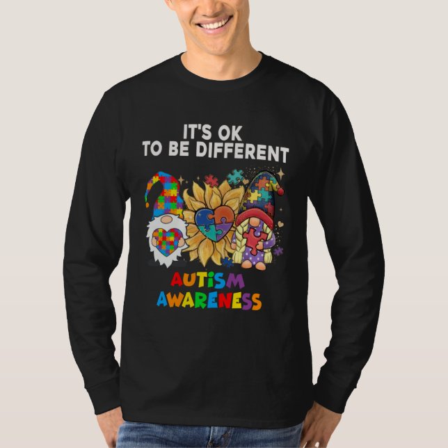 Camiseta Autism Awareness Gnomes Sunflower Its Ok To Be Dif (Anverso)