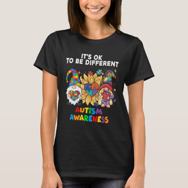 Camiseta Autism Awareness Gnomes Sunflower Its Ok To Be Dif (Anverso)