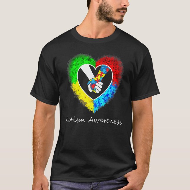 Camiseta Autism Awareness Hands In Heart Puzzle Pieces (Anverso)