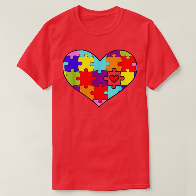Camiseta Autism Awareness Heart Puzzles Cute (Diseño del anverso)