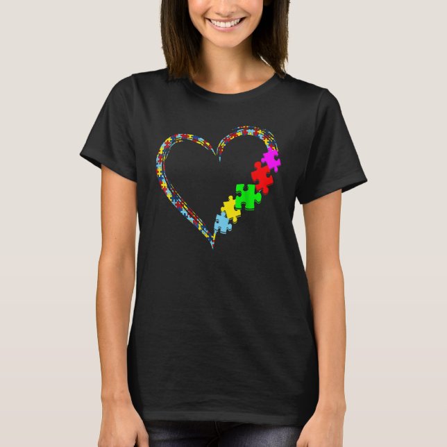 Camiseta Autism Awareness Love Heart Puzzle Piece Valentine (Anverso)