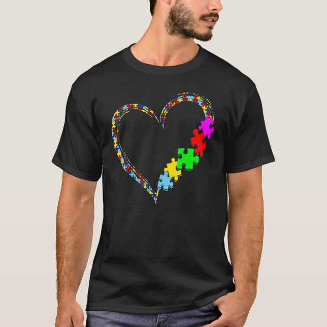 Camiseta Autism Awareness Love Heart Puzzle Piece Valentine (Anverso)