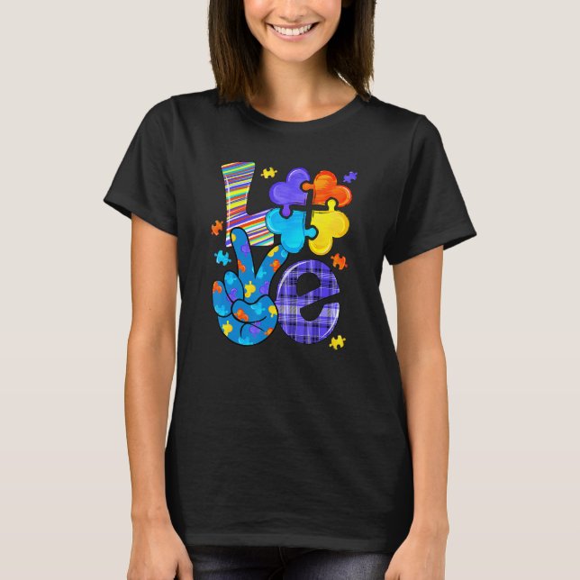 Camiseta Autism Awareness Love Letter Cute Heart Puzzle Mom (Anverso)