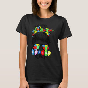 Camiseta Autism Awareness Mom Life Messy Bun Gafas de sol P