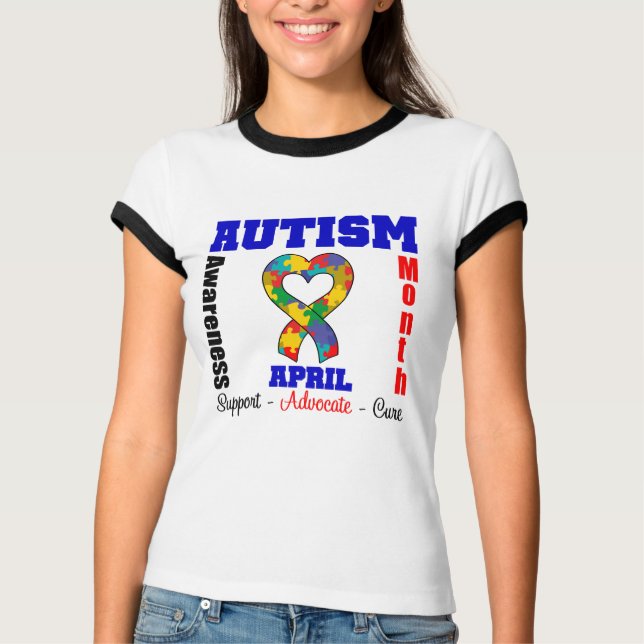 Camiseta Autism Awareness Month Heart Ribbon (Anverso)