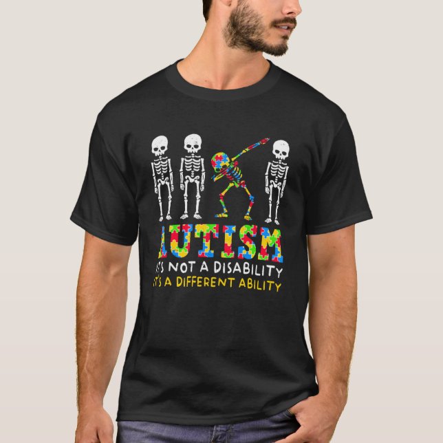 Camiseta Autism Awareness Month Skeleton Dabbing Autistic K (Anverso)