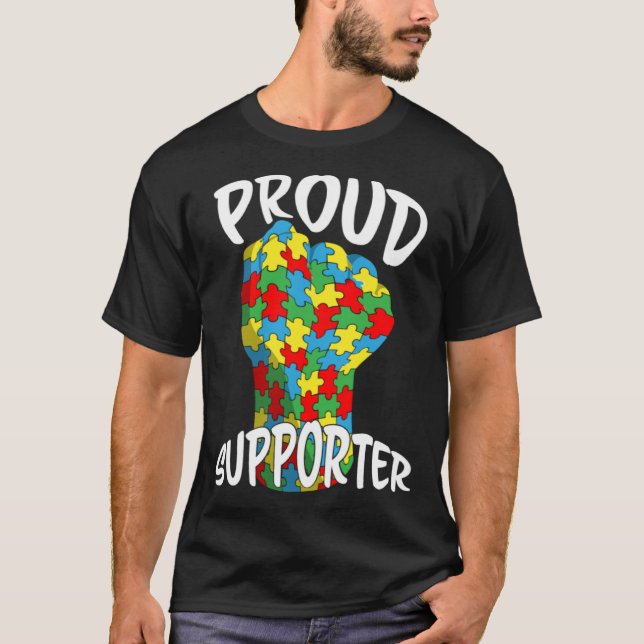 Camiseta Autism Awareness Proud Supporter puzzle Hand fist  (Anverso)