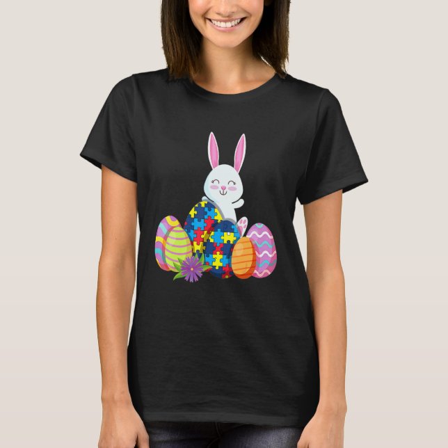 Camiseta Autism Awareness Puzzle Easter Bunny Eggs (Anverso)