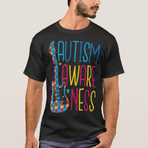 Camiseta Autism Awareness Puzzle Guitar Support Orgulloso F