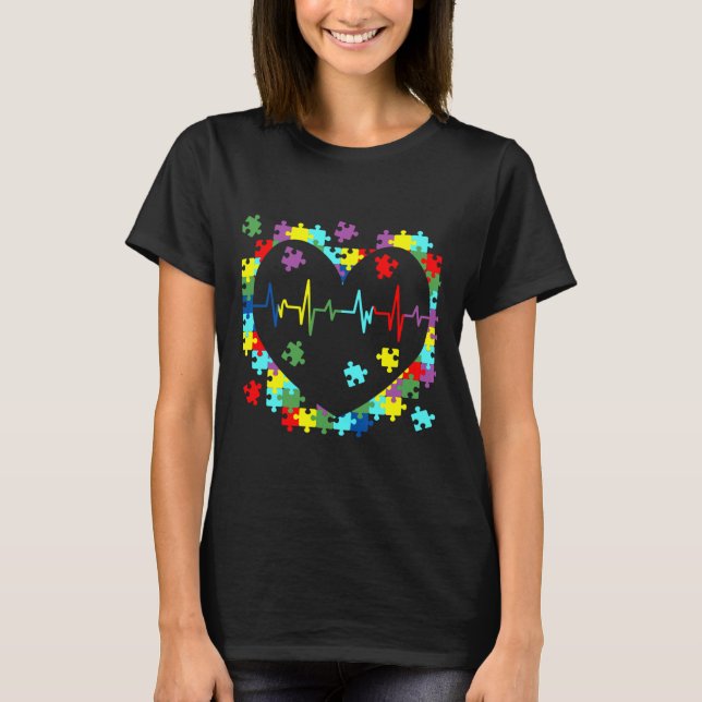 Camiseta Autism Awareness Puzzle Hearbeat (Anverso)