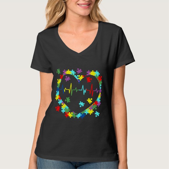 Camiseta Autism Awareness Puzzle Hearbeat (Anverso)