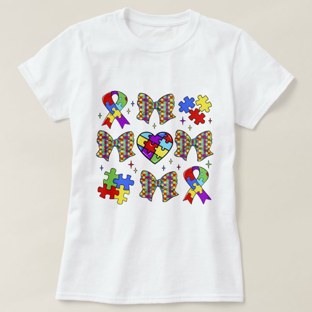 Camiseta Autism Awareness Puzzle Piece Coquette Bow (Diseño del anverso)