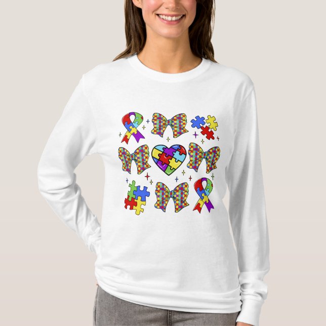 Camiseta Autism Awareness Puzzle Piece Coquette Bow (Anverso)