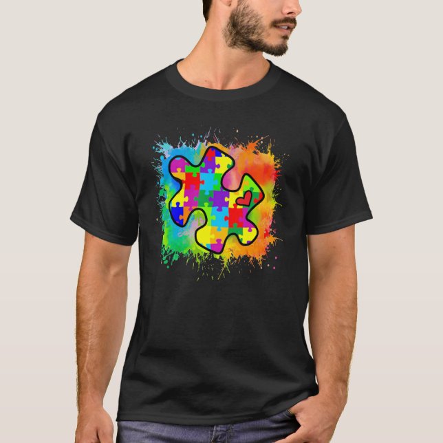Camiseta Autism Awareness Puzzle Piece Watercolor Boy Kids (Anverso)