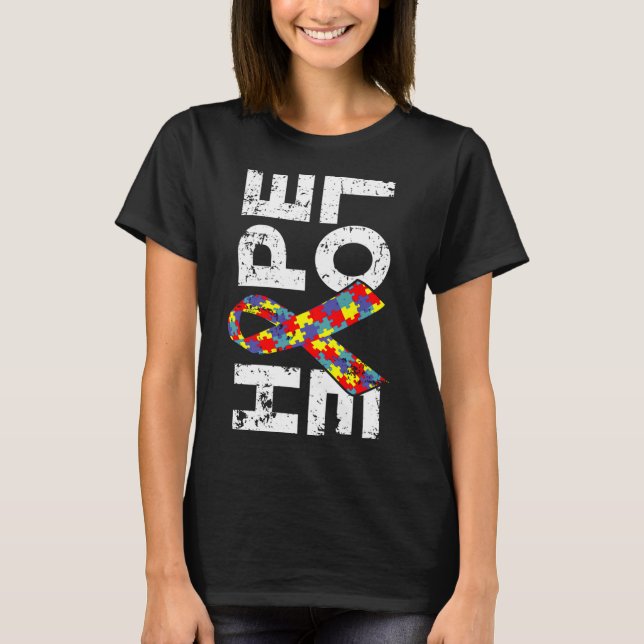 Camiseta Autism Awareness Puzzle Ribbon Hope &amp Love (Anverso)
