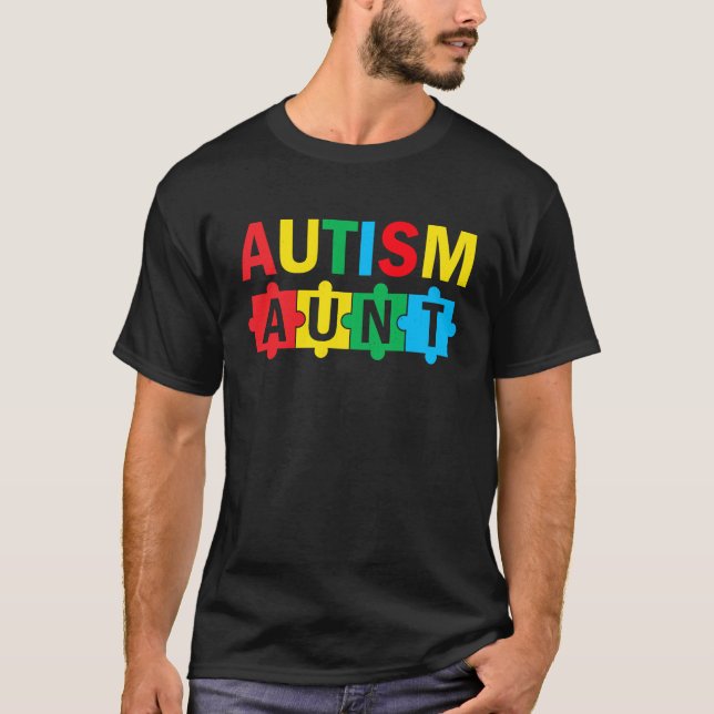 Camiseta Autism Awareness Puzzle Ribbon Proud Autism Aunt (Anverso)