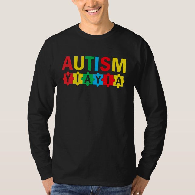 Camiseta Autism Awareness Puzzle Ribbon Proud Autism Yiayia (Anverso)