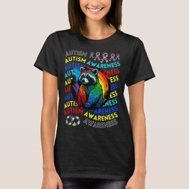 Camiseta Autism Awareness Raccoon For Teacher Autism Moms D (Anverso)