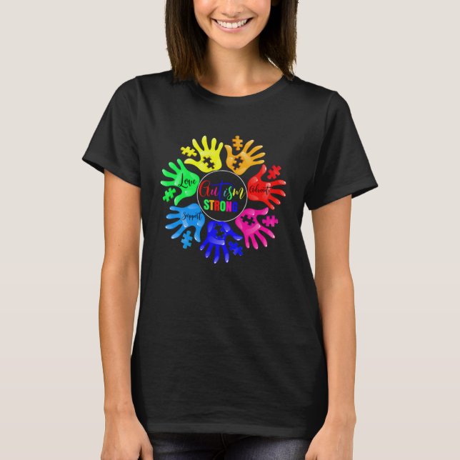 Camiseta Autism Awareness Sign Language Hand Puzzle Support (Anverso)