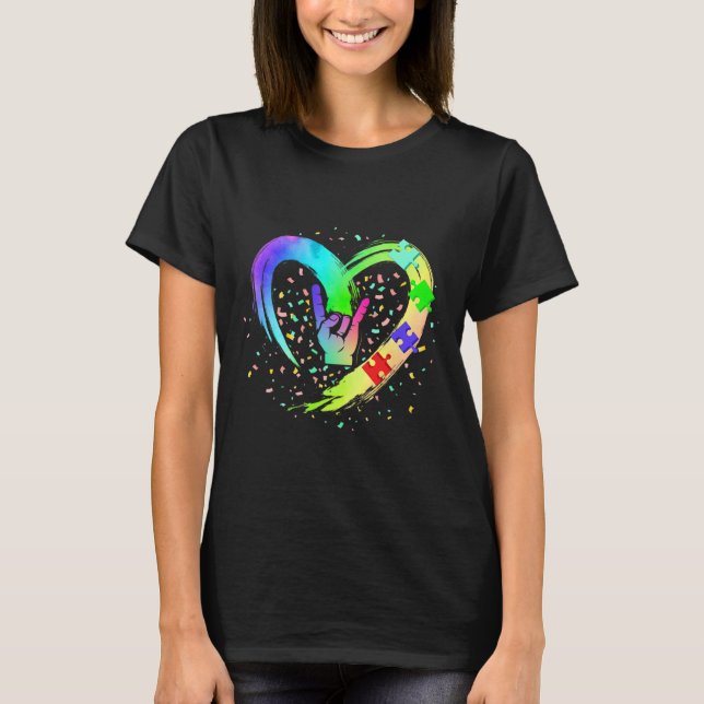 Camiseta Autism Awareness Special Ed Profesora ASL Rótulo L (Anverso)