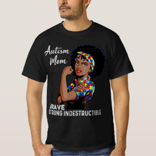 Camiseta Autism Awareness Strong Mom Afro Mother Black Wome