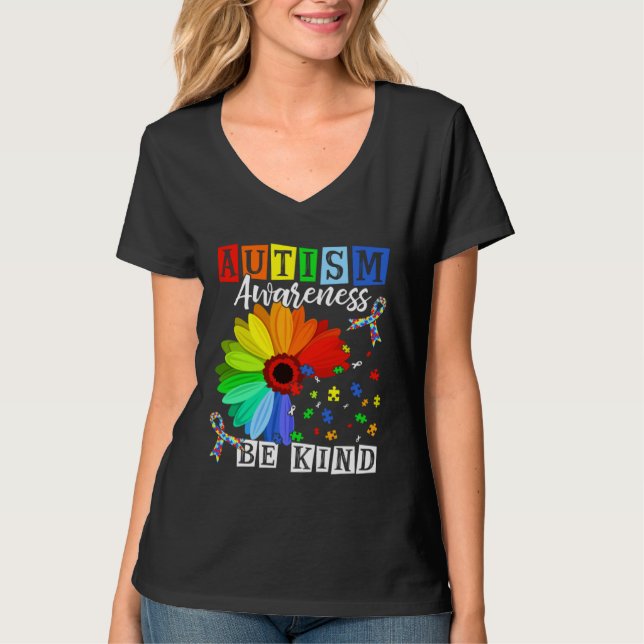 Camiseta Autism Awareness Sunflower Choose Kindness Mom Kid (Anverso)