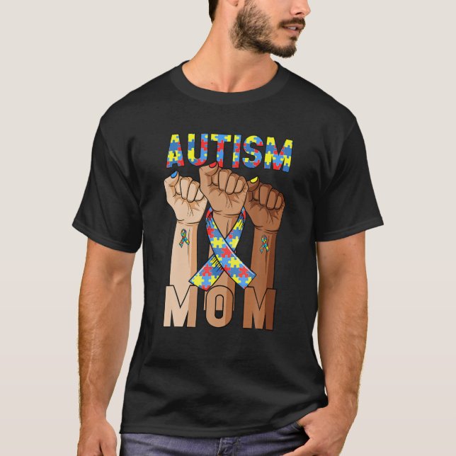 Camiseta Autism Awareness Support Mom Rige Fist Puzzle Ribb (Anverso)