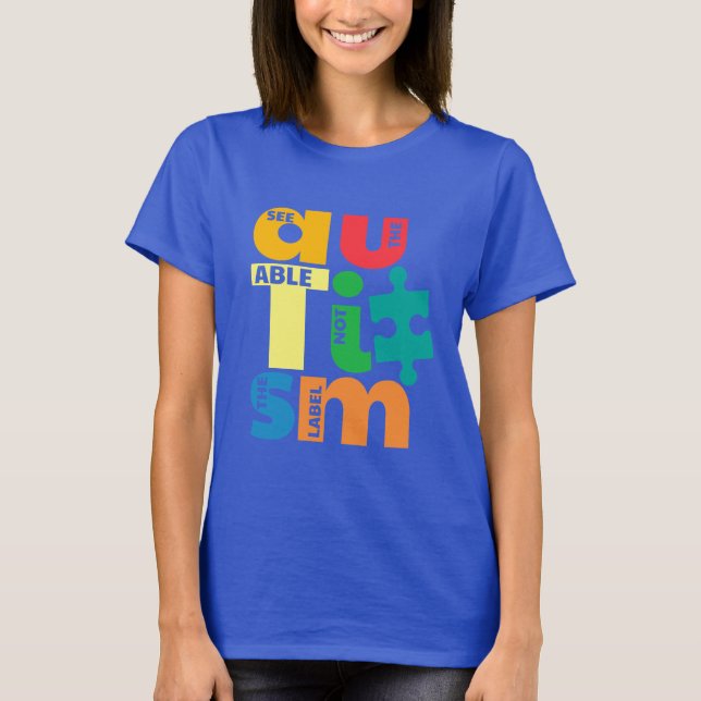 Camiseta Autism Awareness Swag Ver la etiqueta Able Not (Anverso)