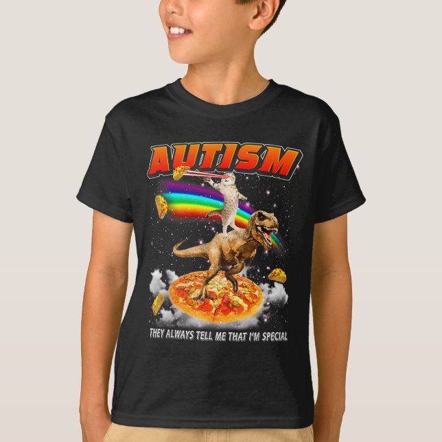 Camiseta Autism Awareness T-rex Cat Meme Neurodiversity Pri (Anverso)