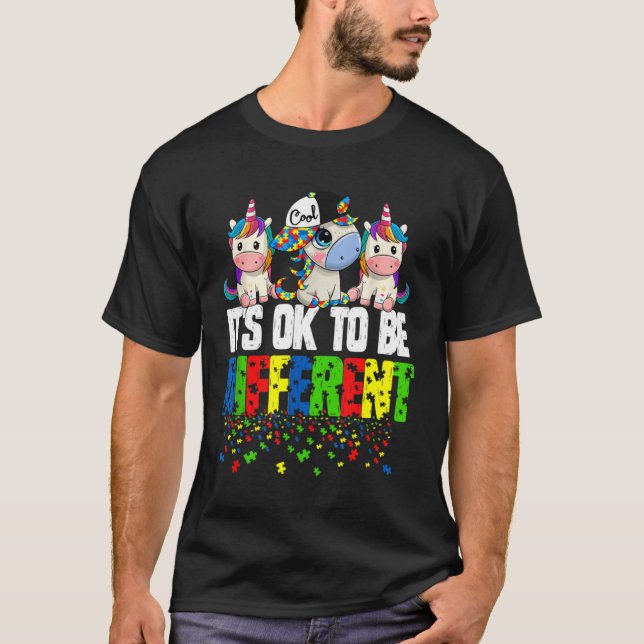Camiseta Autism Awareness Unicorn Girls Kids It s Ok To Be  (Anverso)