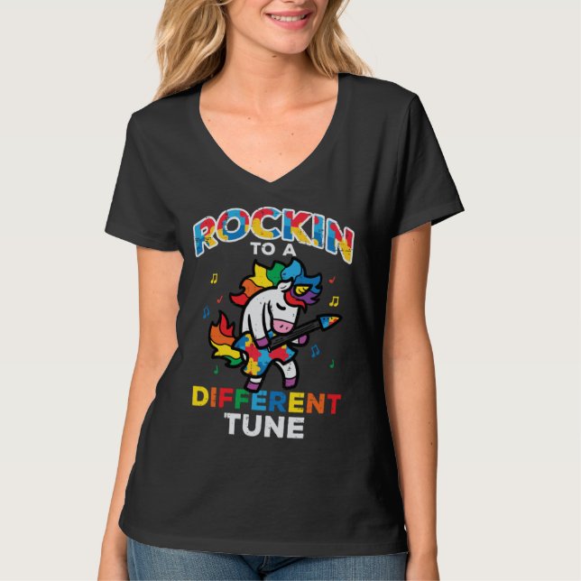 Camiseta Autism Awareness Unicorn Rockin Different Tune Tod (Anverso)