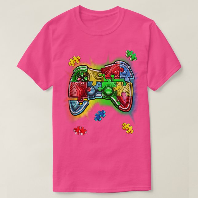 Camiseta Autism Awareness Video Game Controller Puzzle Piec (Diseño del anverso)