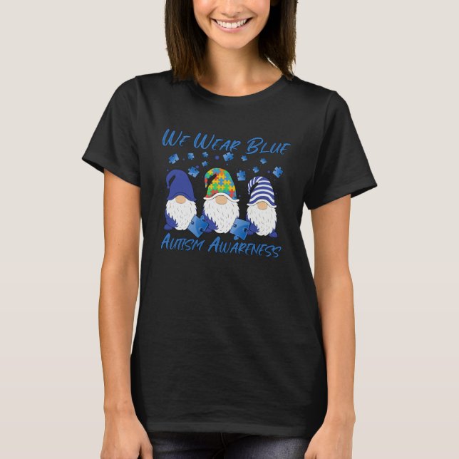 Camiseta Autism Awareness We Wear Blue Puzzle Gnomes Holdin (Anverso)
