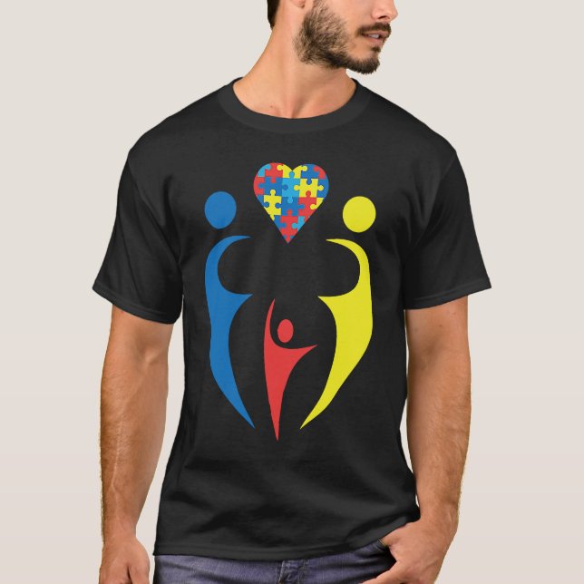 Camiseta Autism Awarness Family Trio Heart Puzzle Design (Anverso)