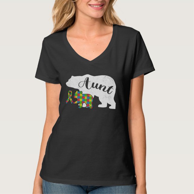 Camiseta Autism Bear Aunt  Women's Autism Awareness Aunties (Anverso)