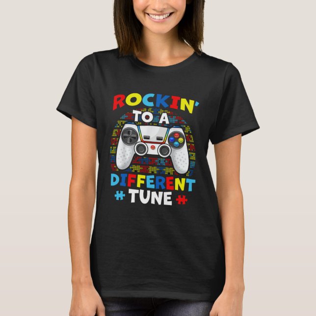 Camiseta Autism Game  Rocking To A Different Tune For Gamer (Anverso)