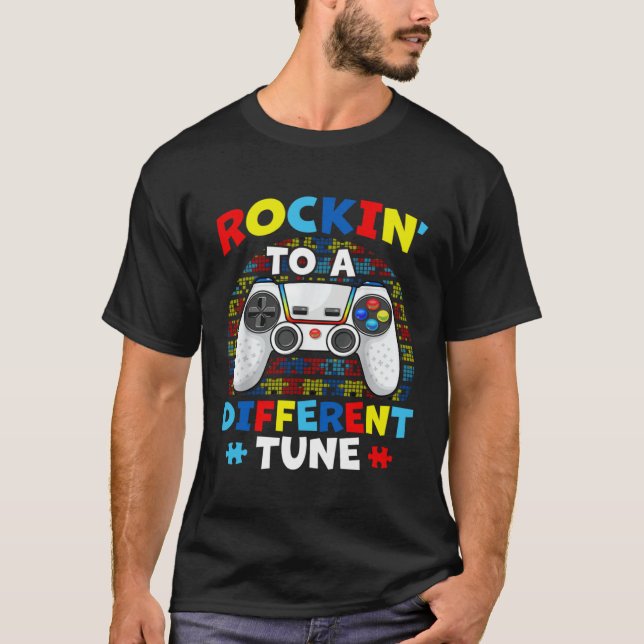 Camiseta Autism Game  Rocking To A Different Tune For Gamer (Anverso)