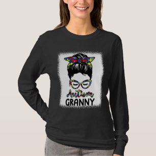 Camiseta Autism Granny Messy Bun Bleached Autism Awareness