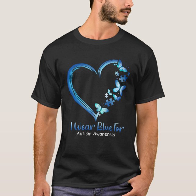Camiseta Autism Heart Butterfly I Wear Blue For Autism Awar (Anverso)