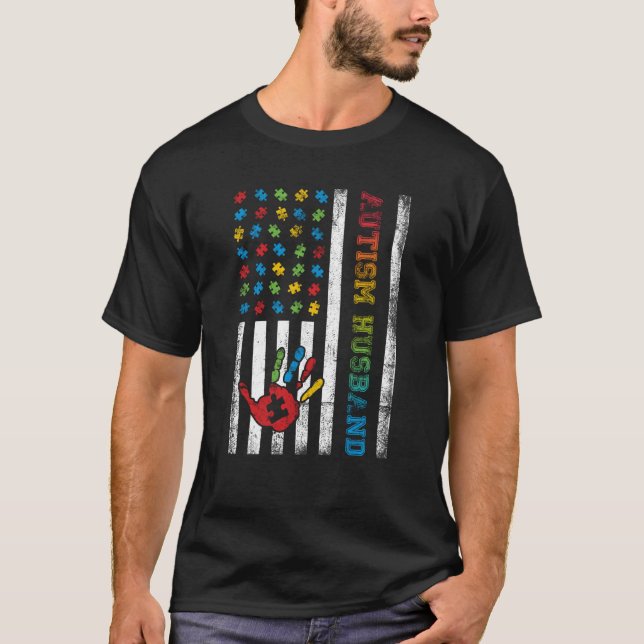 Camiseta Autism Husband American Flag Autism Awareness (Anverso)
