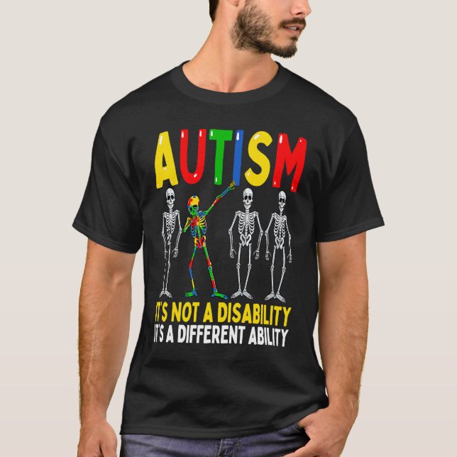 Camiseta Autism It's A Different Ability  Dabbing Skeleton (Anverso)