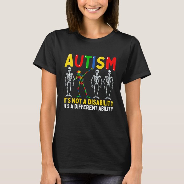 Camiseta Autism It's A Different Ability Dabbing Skeleton (Anverso)