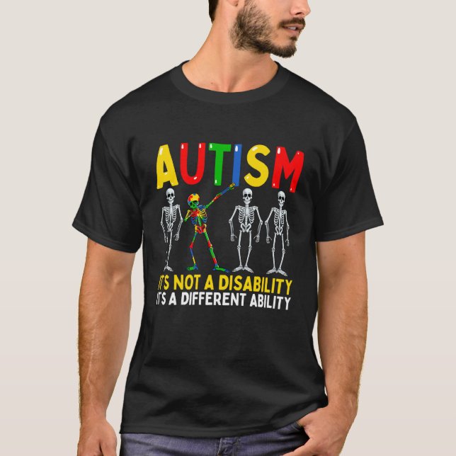 Camiseta Autism It's A Different Ability Dabbing Skeleton (Anverso)