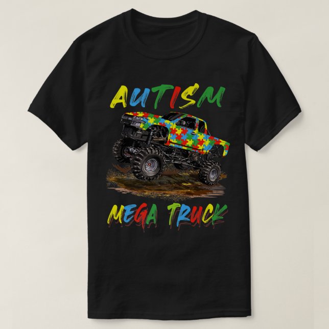 Camiseta Autism Mega Truck Men Women Kids Funny Autism Awar (Diseño del anverso)