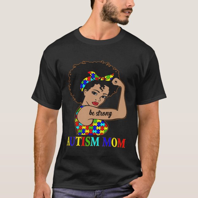 Camiseta Autism Mom Afro Mother Black Women Puzzle Piece Au (Anverso)