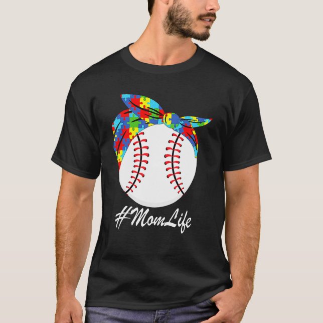 Camiseta Autism Mom Baseball Messy Bun Autism Awareness (Anverso)