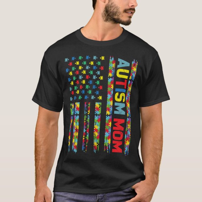 Camiseta Autism Mom Child US Flag Puzzle Awareness Choose K (Anverso)