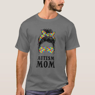 Camiseta Autism Mom Curly Messy Bun Autism Awareness Mom Bl